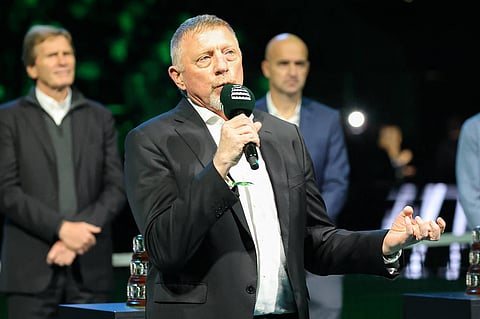 Boris Becker addresses the crowd