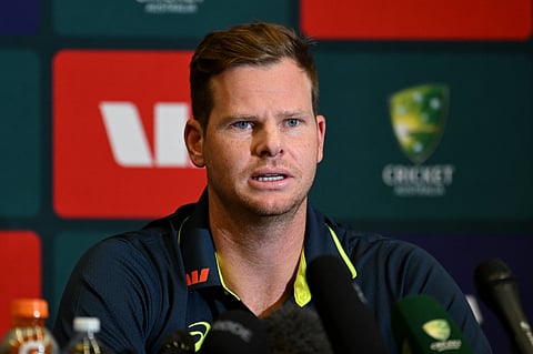 Steve Smith attends a pre-match presser