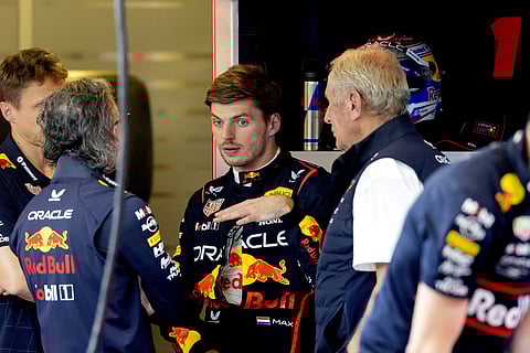 Max Verstappen talking to his team