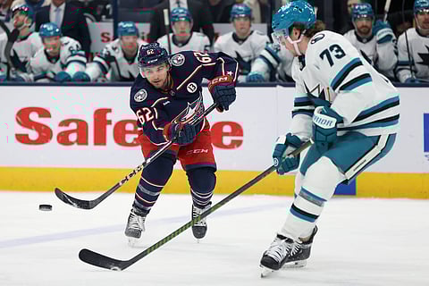 Players in action during Columbus Blue Jackets vs. San Jose Sharks game