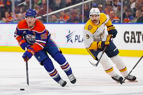 Players in action during the Nashville Predators vs. Edmonton Oilers game