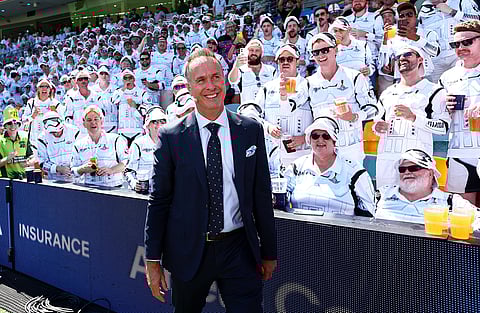 Michael Vaughan with fans during the Ashes series