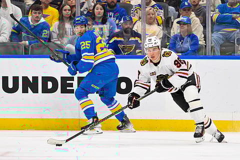 Chicago Blackhawks and St. Louis Blues players in action