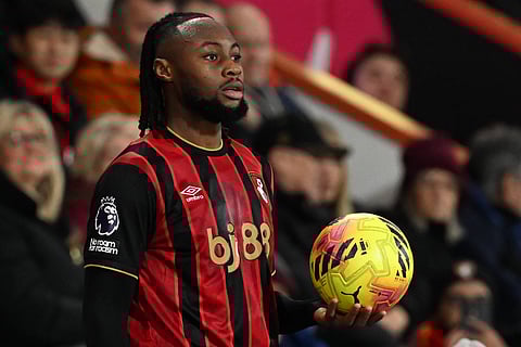 Antoine Semenyo prepares to take a throw-in during his final game for AFC Bournemouth