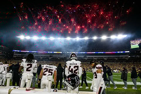 Houston Texans players during the national anthem