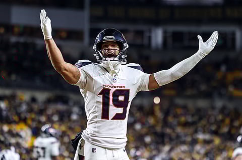 Xavier Hutchinson of Houston Texans blows a kiss to the crowd after win over Pittsburgh Steelers