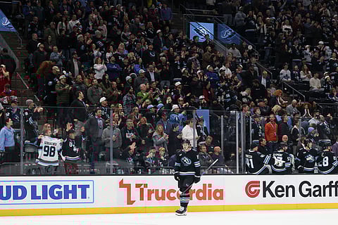 Utah Mammoth celebrate their win over Toronto Maple Leafs