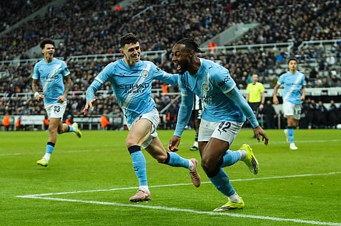 Antoine Semenyo celebrates his goal with Phil Foden