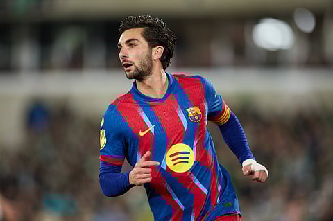 Ferran Torres after scoring the opening goal for Barcelona