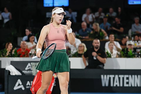 Mirra Andreeva celebrates a point at Adelaide International