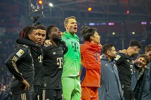 Bayern Munich players celebrate their win over RB Leipzig