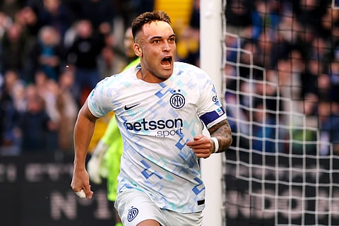 Lautaro Martinez celebrates after scoring against Udinese