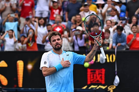 Stan Wawrinka celebrates after his win in first round