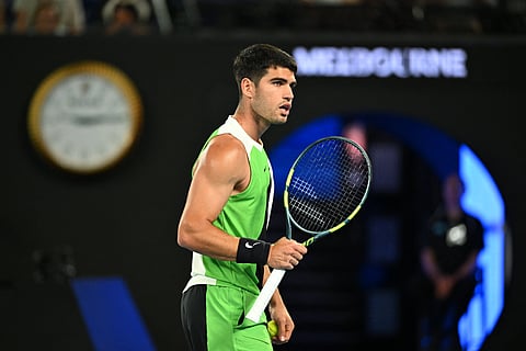 Carlos Alcaraz in action during his first round match at Australian Open
