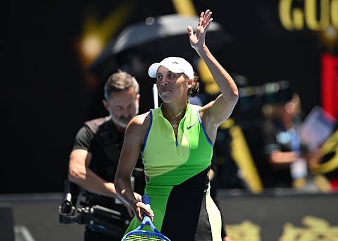 Madison Keys celebrates her win in Australian Open first round