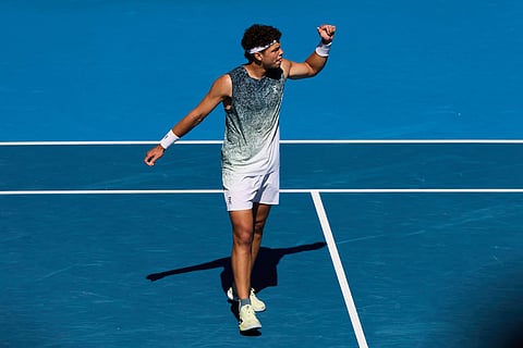 Ben Shelton celebrates his win in Australian Open second round