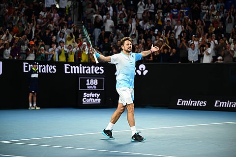 Stan Wawrinka celebrates his win in Australian Open second round