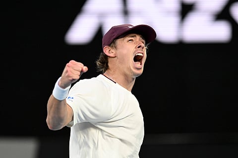 Alex De Minaur celebrates his win in Australian Open 2nd round