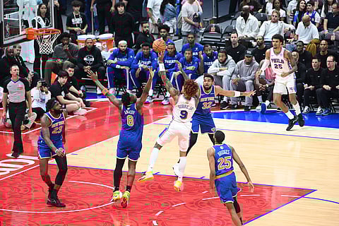 New York Knicks and Philadelphia 76ers players in action
