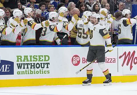Mark Stone celebrates his goal against Toronto Maple Leafs