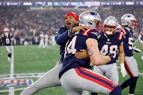 New England Patriots players celebrate win over Houston Texans