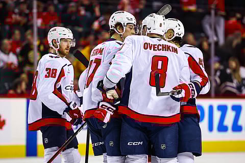 Washington Capitals celebrates against Calgary Flames