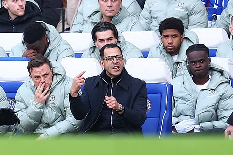 Chelsea manager Liam Rosenior instructs from the bench