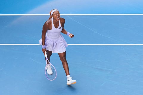 Coco Gauff celebrates after reaching Australian Open quarter-finals