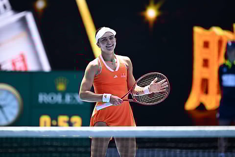 Iva Jovic celebrates her win against Yulia Putintseva