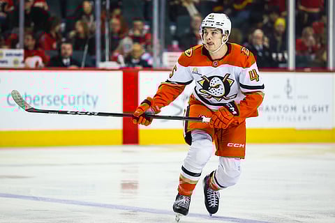Beckett Sennecke in action against Calgary Flames