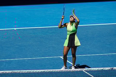 Madison Keys looks frustrated during her match against Jessica Pegula