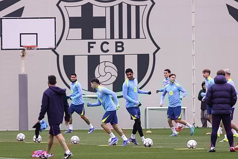 FC Barcelona players practicing ahead of Galatasaray tie