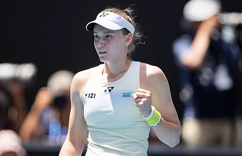 Elena Rybakina in action against Iga Swiatek