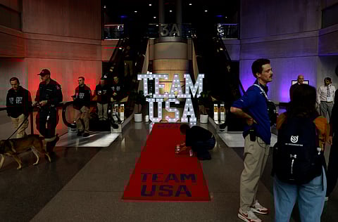 Attendees and security personal at the entrance to the Team USA Media Summit