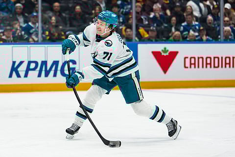 San Jose Sharks forward Macklin Celebrini in action