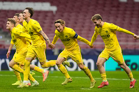 Bodo/Glimt players celebrate their win over Atletico Madrid