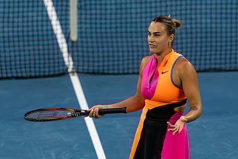 Aryna Sabalenka in action against Elina Svitolina
