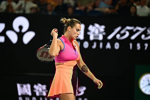 Aryna Sabalenka displays frustration during the Australian Open final