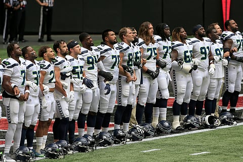 Seattle Seahawks line up prior to the game