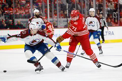 Colorado Avalanche and Detroit Red Wings players in action