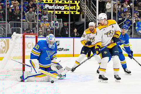 Nashville Predators and St Louis Blues players in action