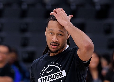 Jaylin Williams of Oklahoma City Thunder during warm up