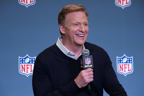 NFL commissioner Roger Goodell speaks during Super Bowl LX press conference