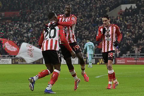 Habib Diarra celebrates with Nordi Mukiele after scoring his second goal
