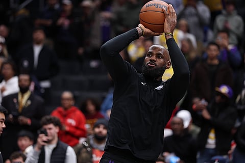 LeBron James warming up for the Lakers