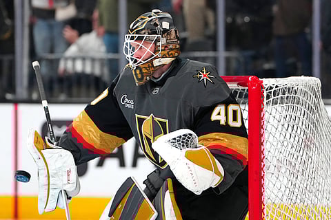 Vegas Golden Knights goaltender Akira Schmid in action