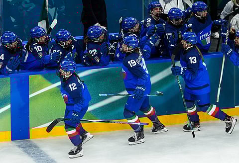 Team Italy celebrates after scoring against Team France