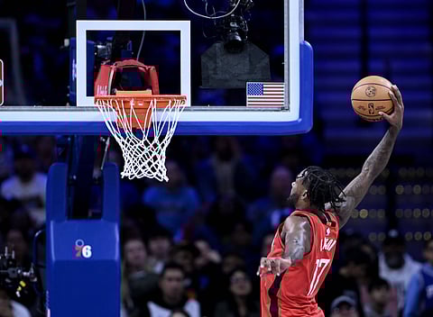 Tari Eason of Houston Rockets attempts a dunk