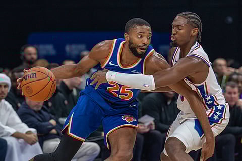 Mikal Bridges of New York Knicks in action against Philadelphia 76ers