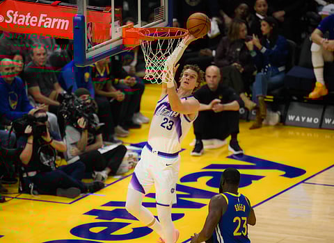 Lauri Markkanen of Utah Jazz attempts a dunk
